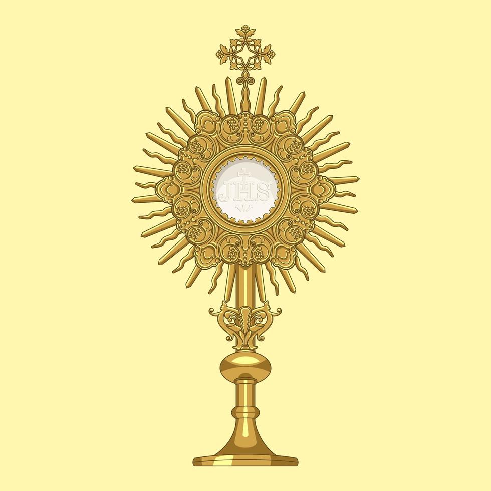 Monstrance for the exposition of the Blessed Sacrament of the Eucharist Colored Vector Illustration