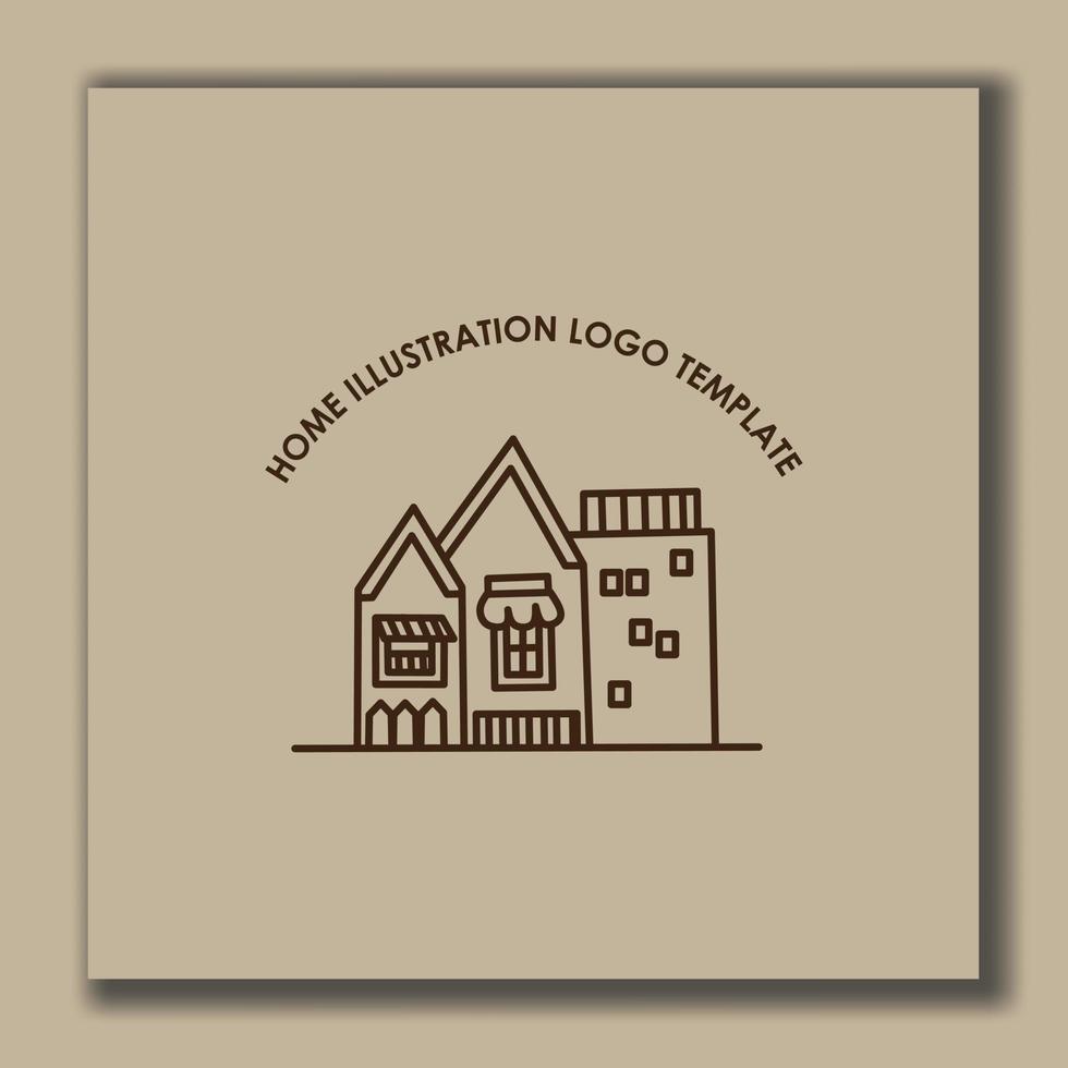 house design template, with brown cartoon outline design style vector