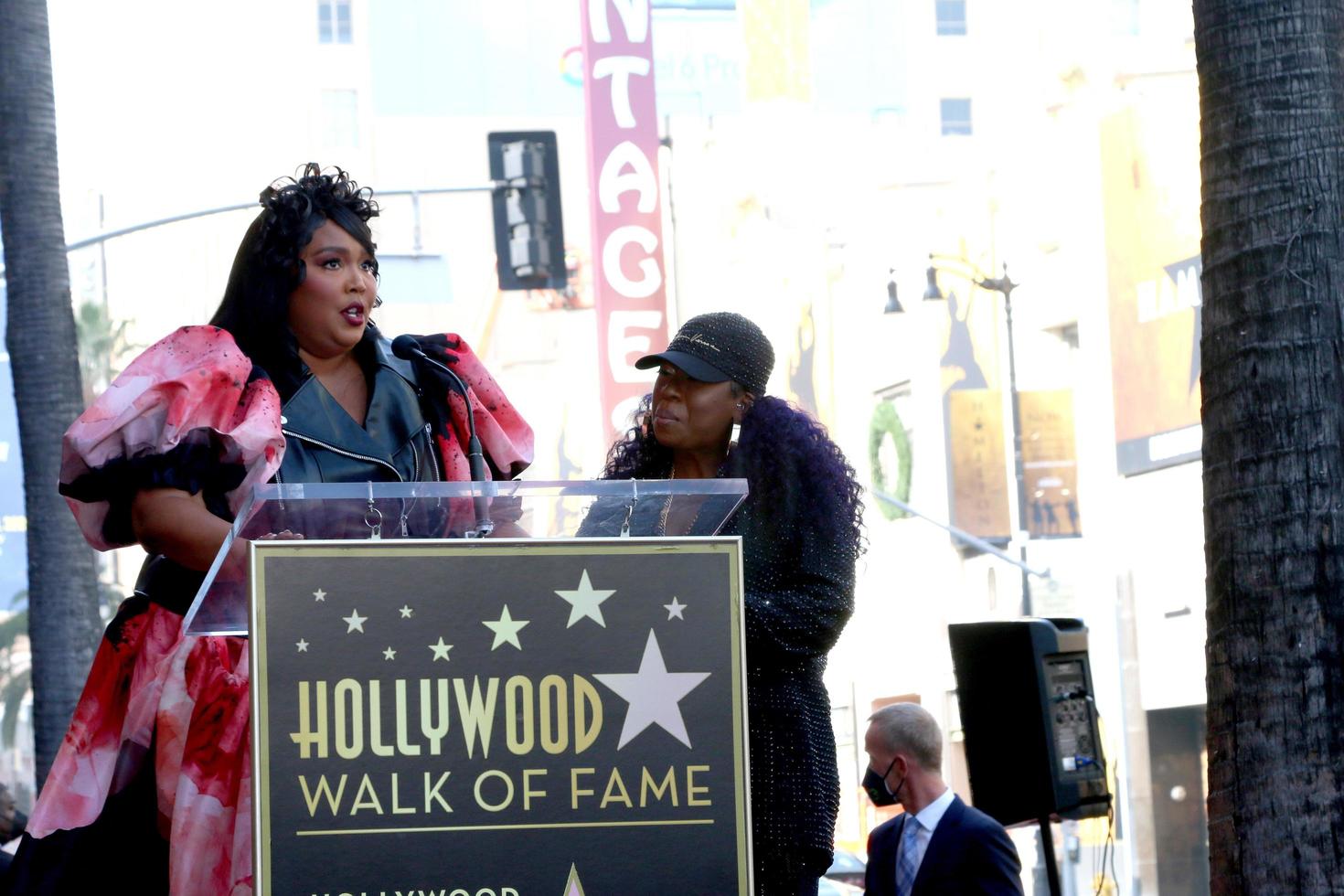 LOS ANGELES  NOV 8 - Lizzo, Missy Elliott at the Missy Elliott Star Ceremony on the Hollywood Walk of Fame on November 8, 2021 in Los Angeles, CA photo