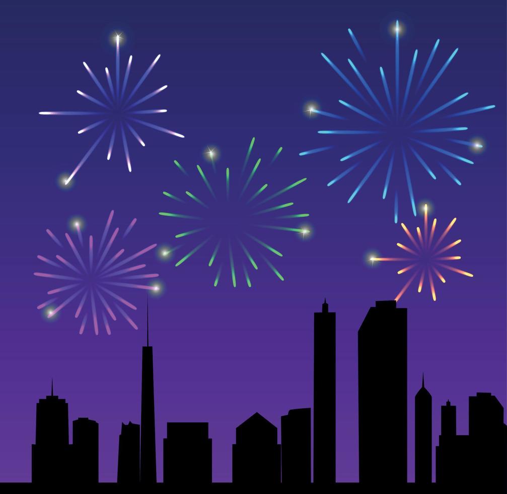 fireworks city vector illustration