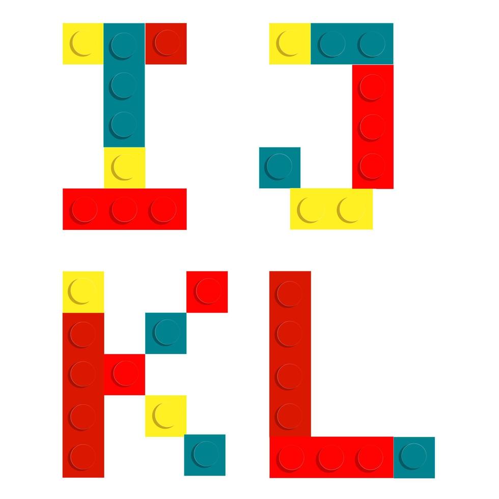 Conjunto de alfabeto hecho de bloques de ladrillos de construcción de juguete aislado aislado en blanco vector