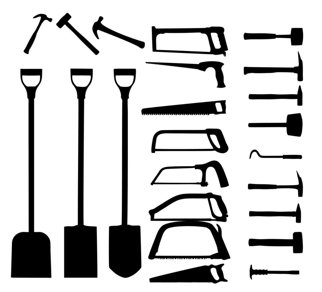 conjunto de herramientas eléctricas, pala, taladro, martillo. icono de vectores