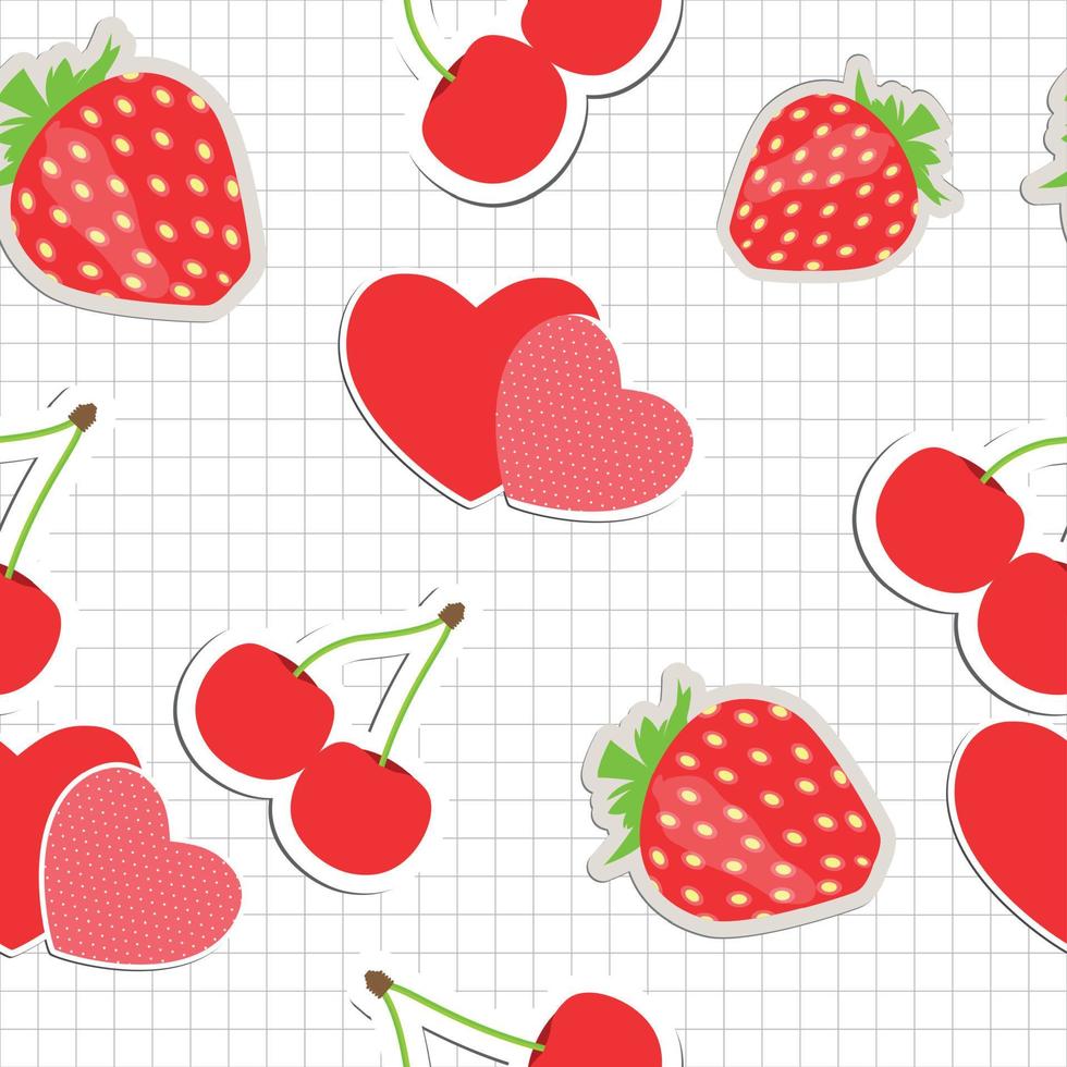 patrón sin costuras con corazón, cereza, fresa. ilustración vectorial vector