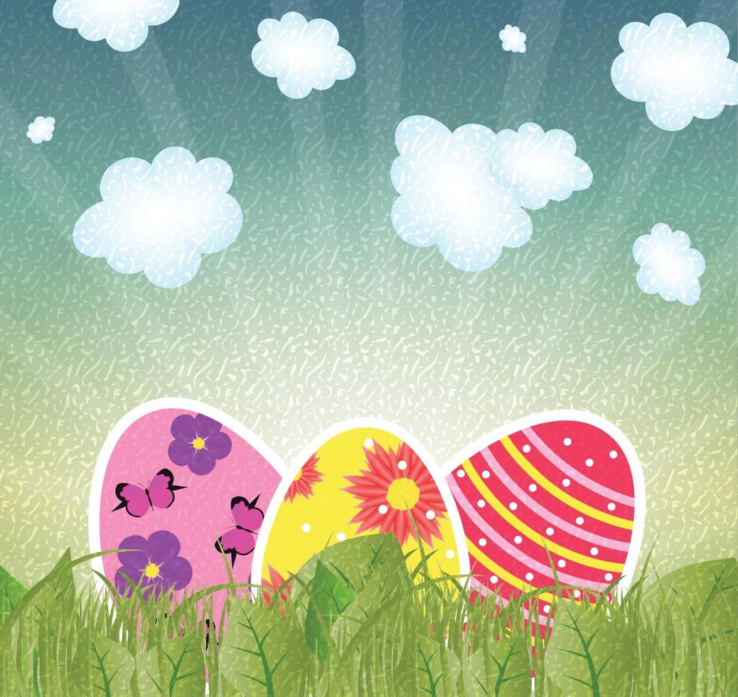 Ilustración de vector de fondo grunge retro con huevos de Pascua