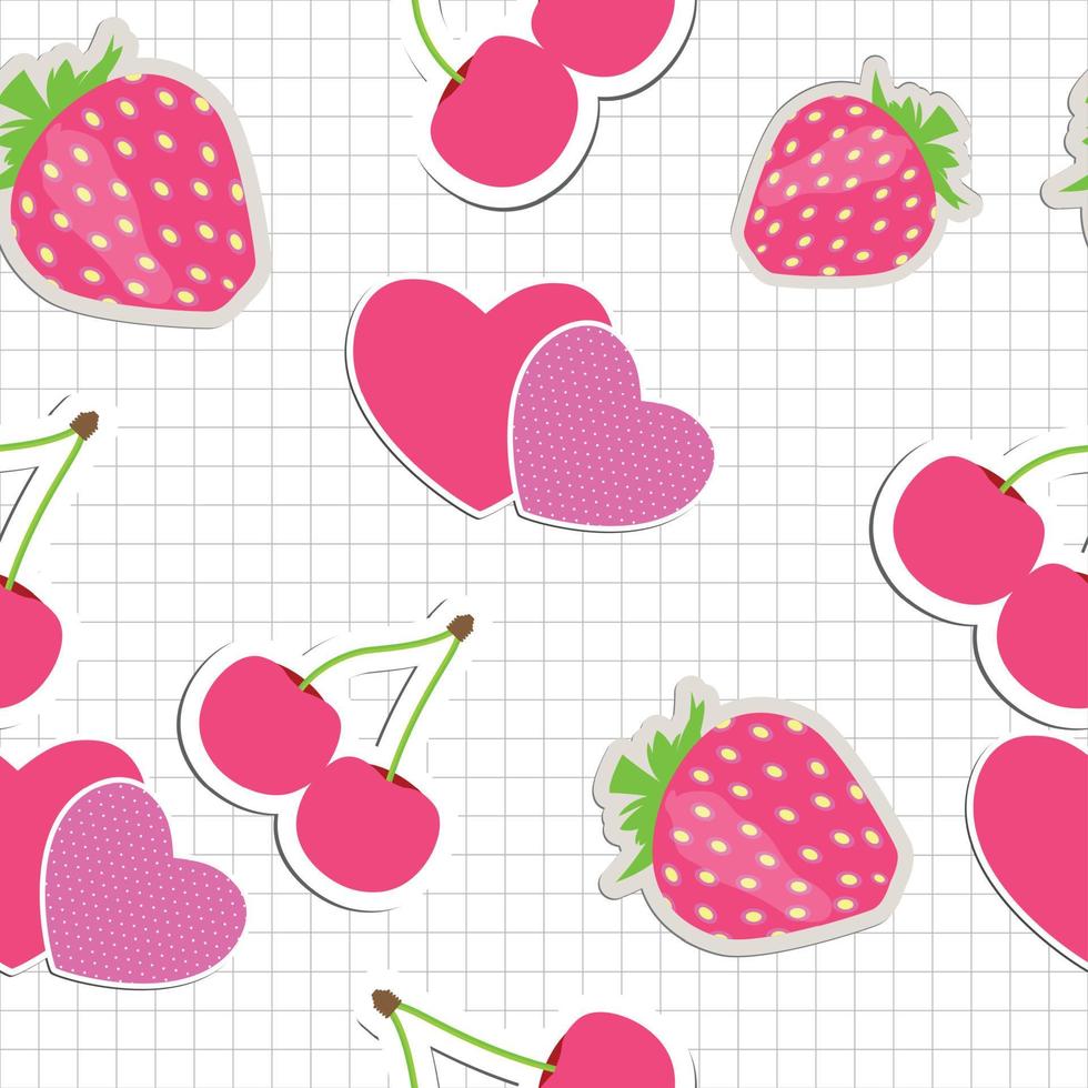 Seamless pattern with heart, cherry, strawberry. Vector illustra