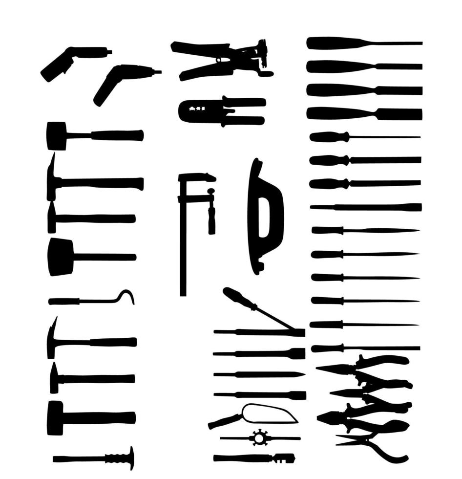 conjunto de herramientas eléctricas, pala, taladro, martillo. icono de vectores