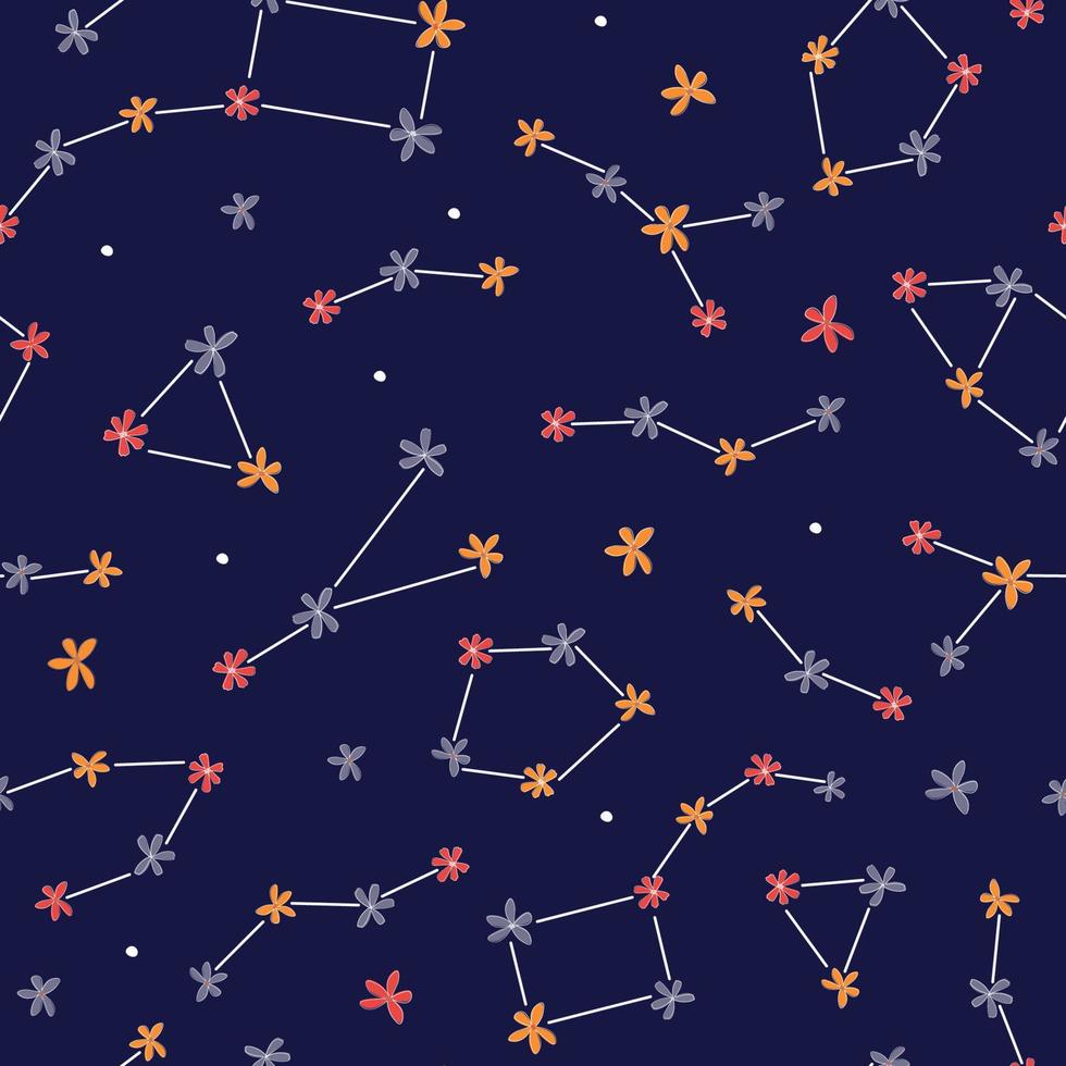 Seamless pattern with constellations of the starry sky. Floral dream romantic print. Vector graphics.