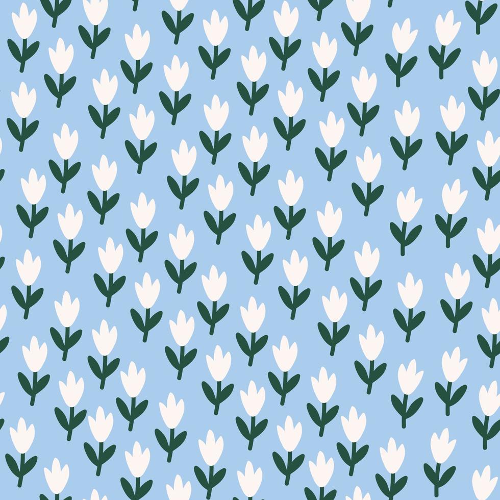 lindo patrón abstracto sin costuras con pequeñas flores blancas sobre un fondo azul. fondo azul pálido. elegante plantilla vectorial para estampados de moda. vector
