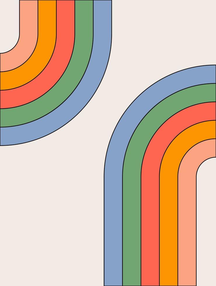 fondo de arco iris estético abstracto de moda. decoración de pared de mediados de siglo en estilo años 60, 70. diseño de vectores retro para redes sociales, publicación de blog, plantilla, diseño de interiores