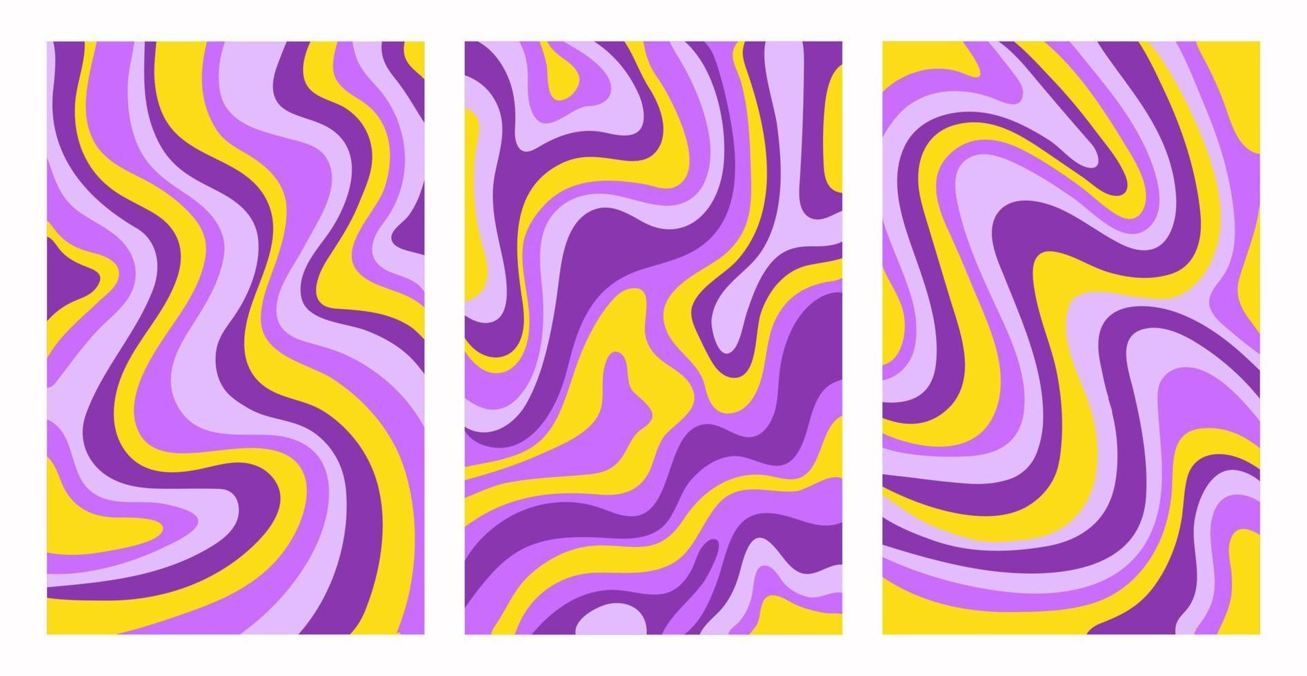 Conjunto retro de coloridos fondos verticales psicodélicos al estilo de los años 70 y 80. ondas dibujadas a mano abstractas de moda. ilustración vectorial vector