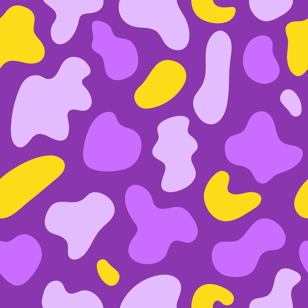 Trendy seamless pattern of spotted animal skin. Abstract print in yellow violet colors. Vector illustration