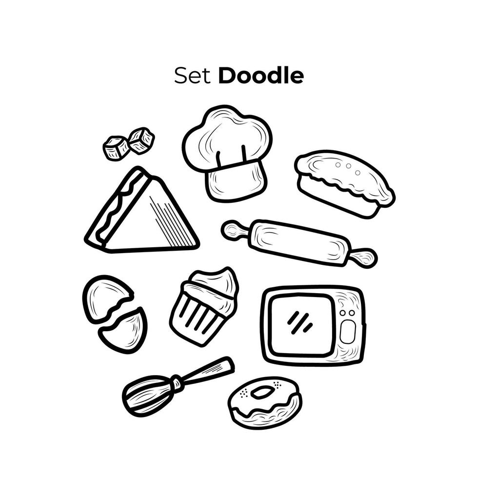 Doodling set collection on the theme of kitchenware. vector