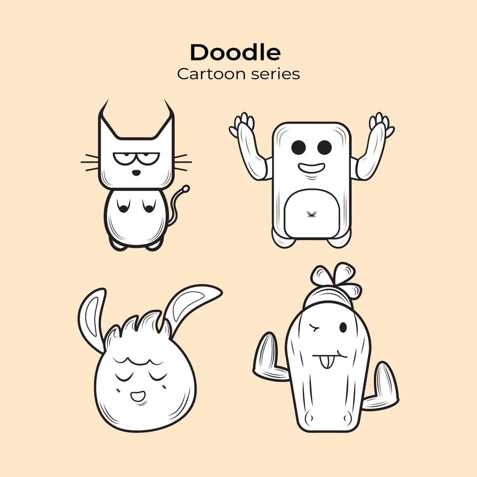 Doodle personajes serie de dibujos animados vector