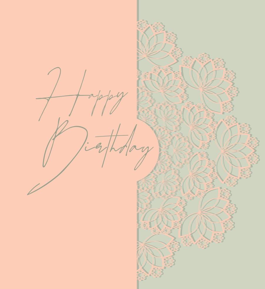 Happy Birthday beige pastel postcard vintage style, circle lace, scrapbooking, for congratulations. vector