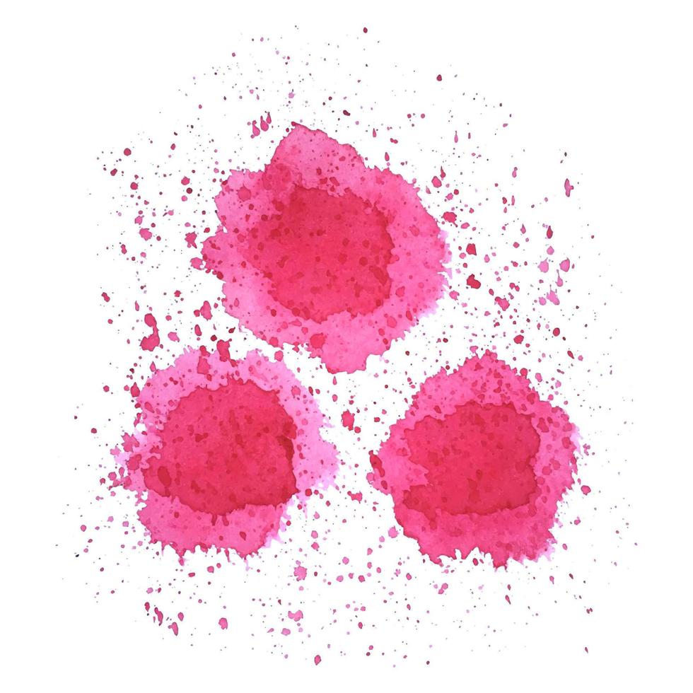 Watercolor red and pink spots in the form of flowers with drops of splashes, on a white background. vector