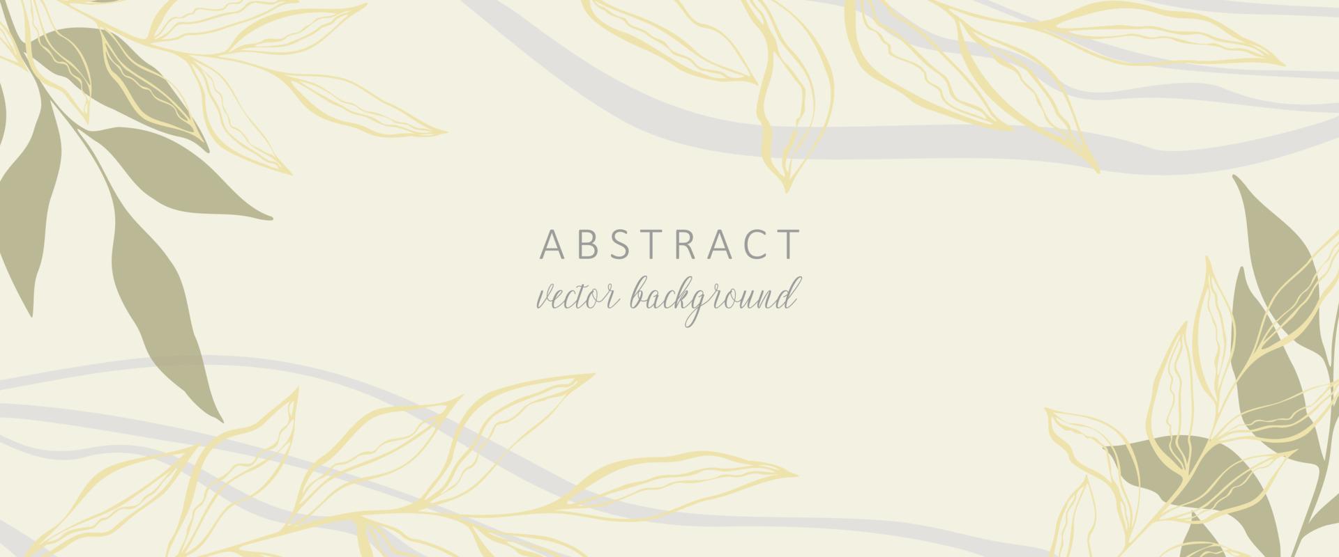 Wedding invitation abstract background in boho style with golden lines and botanical leaves, organic shapes. Abstract art vector background design for wedding and vip cover template.
