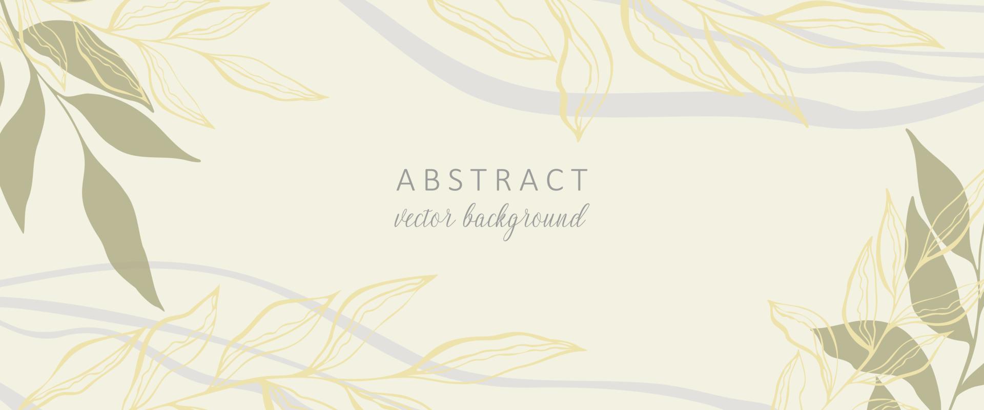 Wedding invitation abstract background in boho style with golden lines and botanical leaves, organic shapes. Abstract art vector background design for wedding and vip cover template.