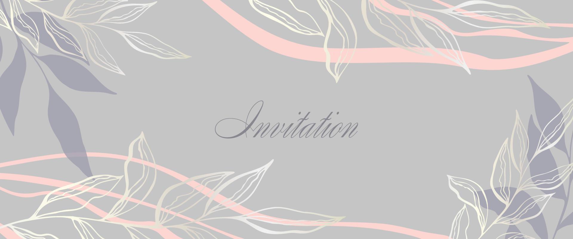 Wedding invitation abstract background in boho style with golden lines and botanical leaves, organic shapes. Abstract art vector background design for wedding and vip cover template.