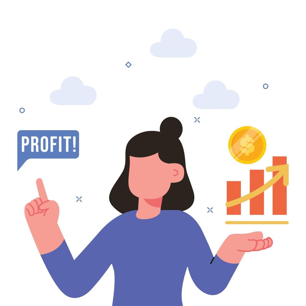 Investor with laptop monitoring growth of dividends. trader sitting on stack of money, investing capital, analyzing profit graphs. vector illustration for finance, stock trading, investment