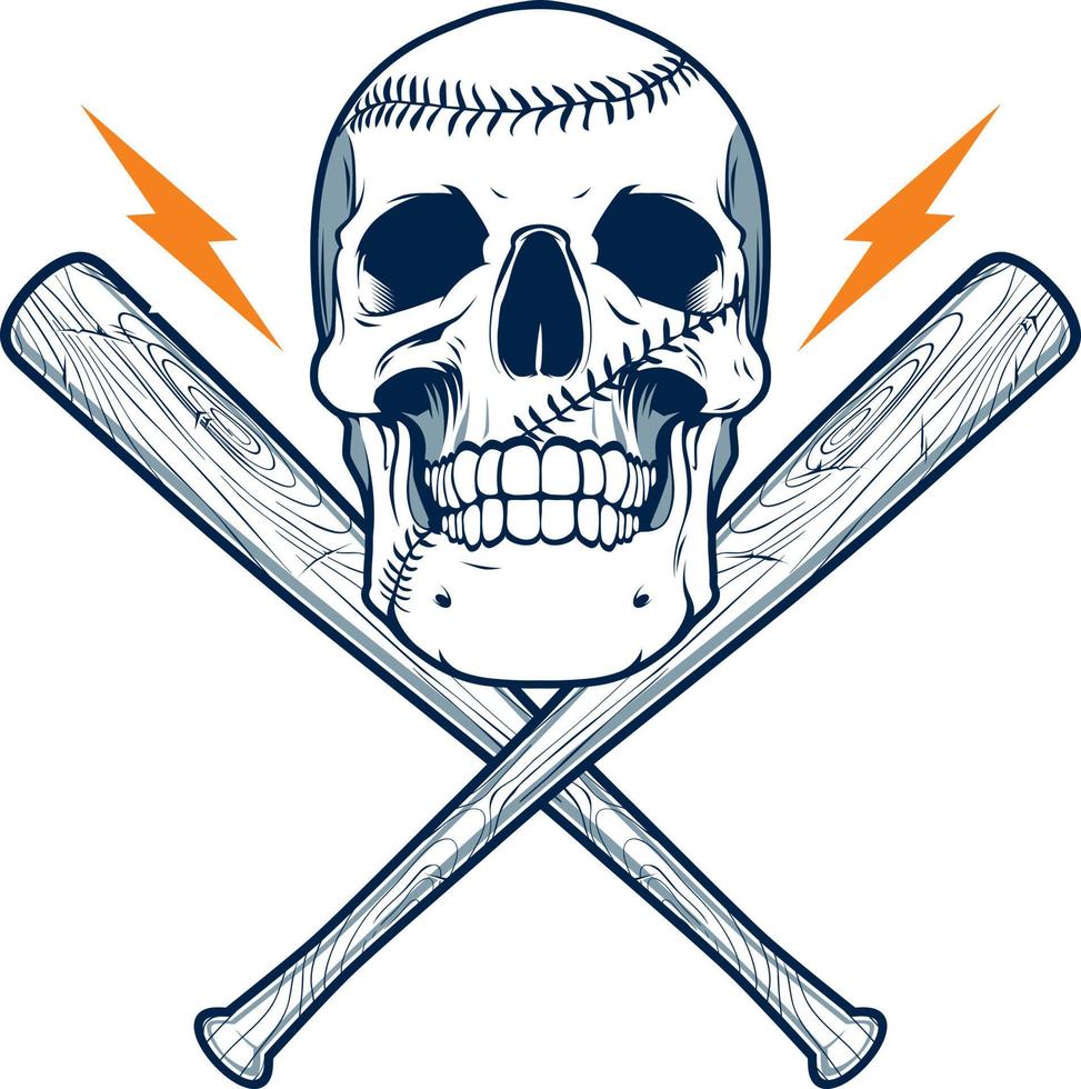 cráneo y bates de béisbol cruzados ilustración vector