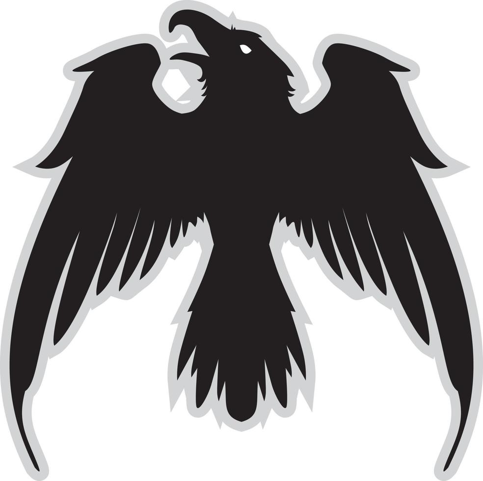 Dark Evil heraldic raven with spread wings. Mascot, logotype, label. vector