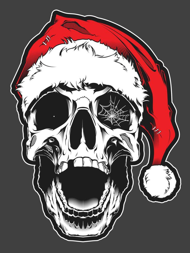 ilustración de una calavera divertida con sombrero de santa claus. vector