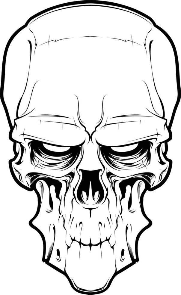 Decrepit evil cartoon skull isolated on white. Tattoo style. Sticker vector