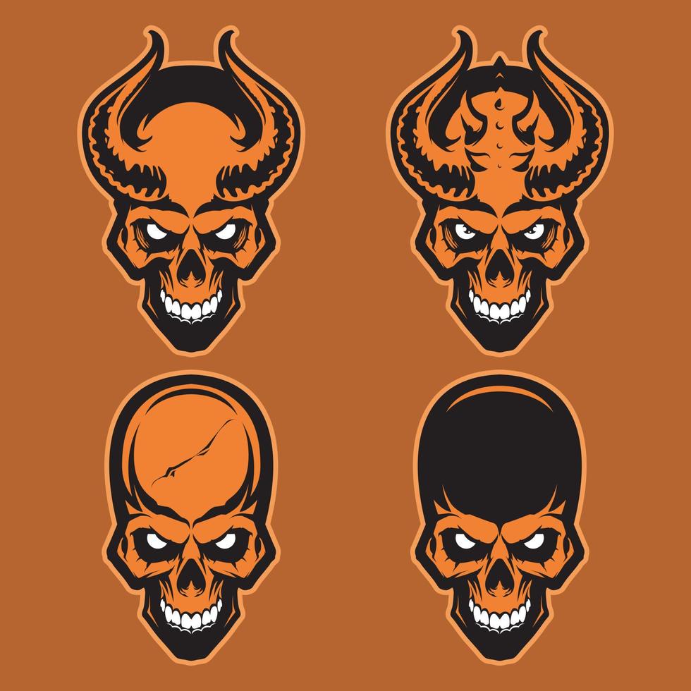 Set of demons skull with horns. Vector illustraiton
