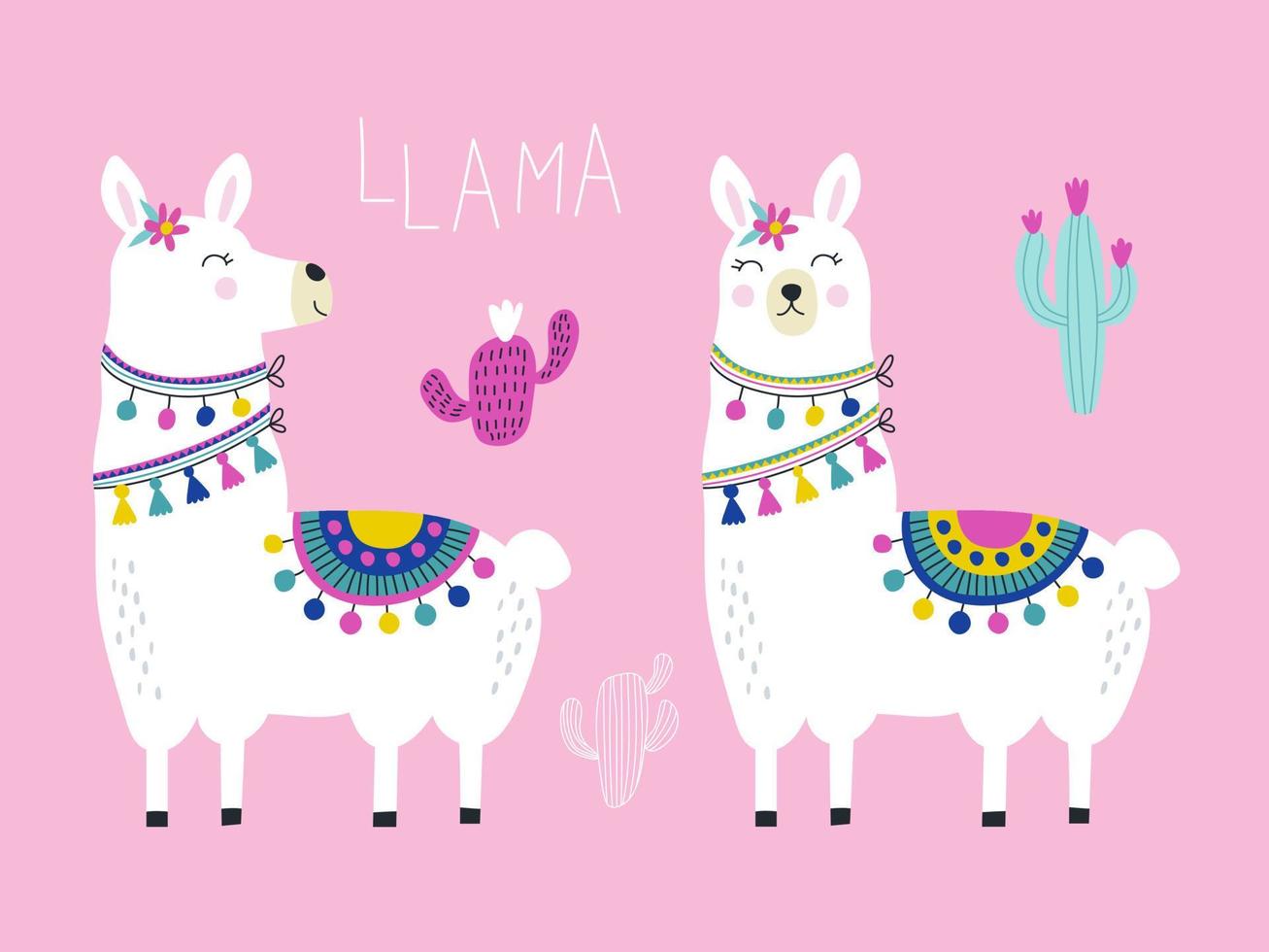 Set with cute llama. Vector illustrations