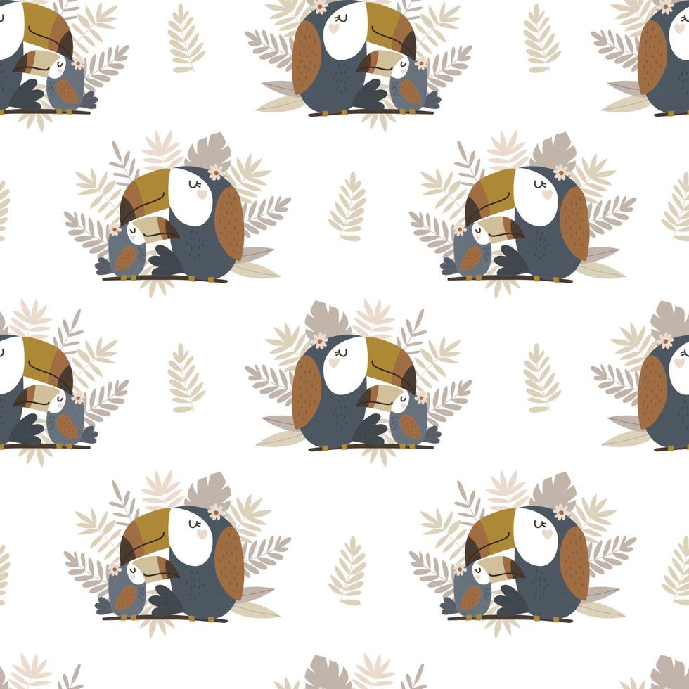 Seamless pattern with cute toucan. Vector illustrations