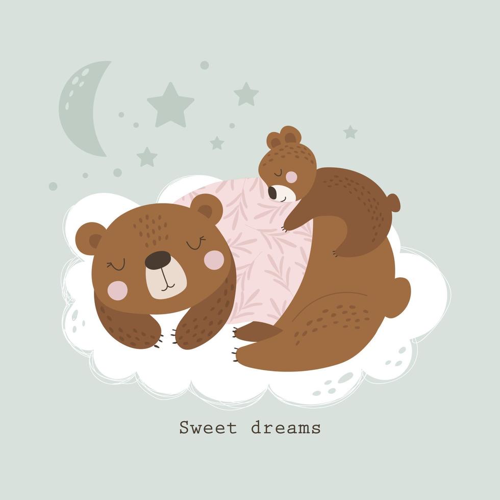 postal con un lindo oso de dibujos animados para dormir. dulces sueños. ilustración vectorial vector