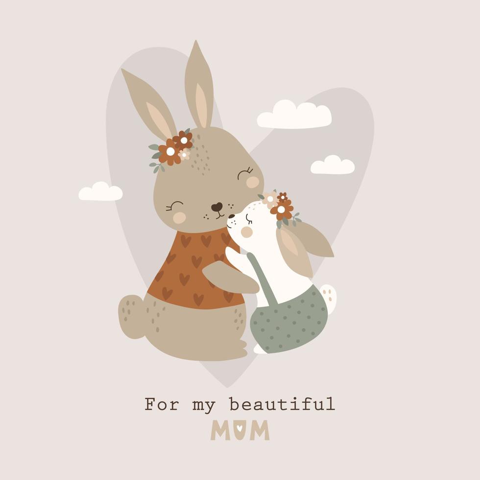 Happy Mother's Day card with cute rabbit. Vector illustration