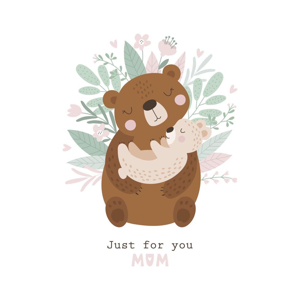 tarjeta del día de la madre feliz con lindo oso. ilustración vectorial vector