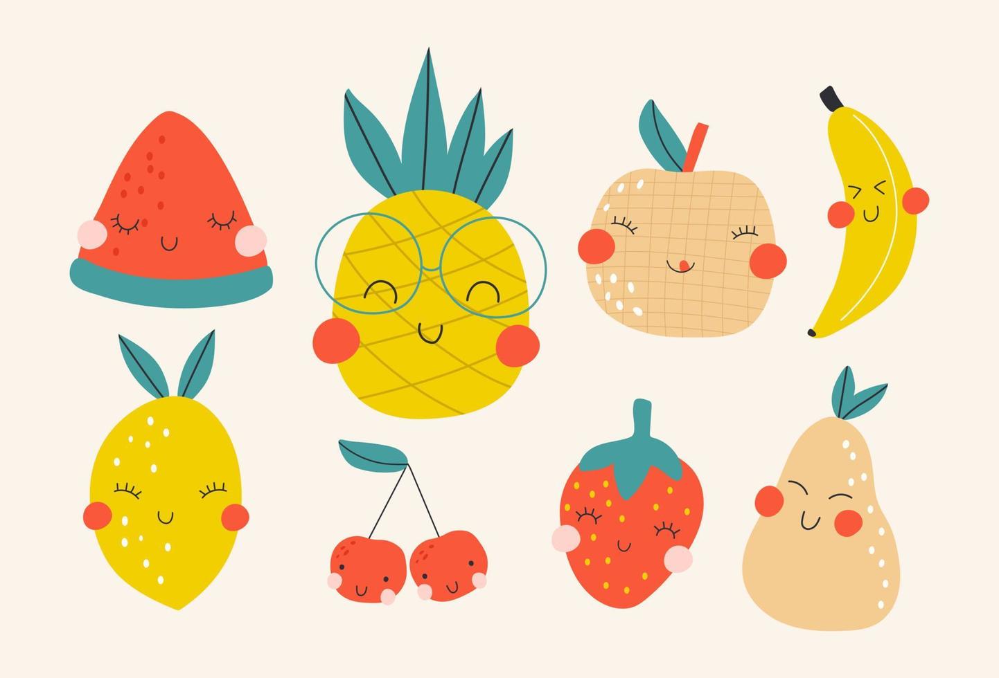 ambientado con lindas frutas. los niños imprimen. ilustraciones vectoriales vector