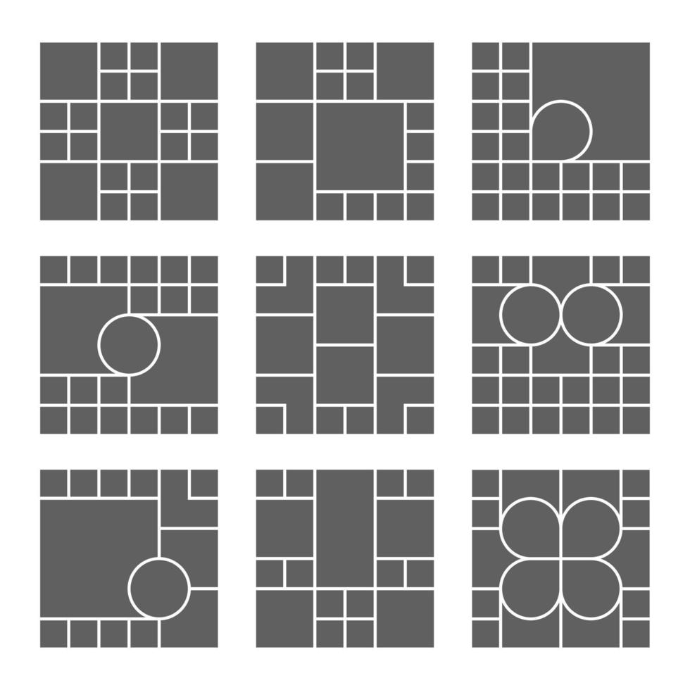 Set of 9 large templates square and round photo content, picture vector frame. Board of Directors and Branding Presentation. creative theme. Emotion board. 10 photos. Poster frame mockup.