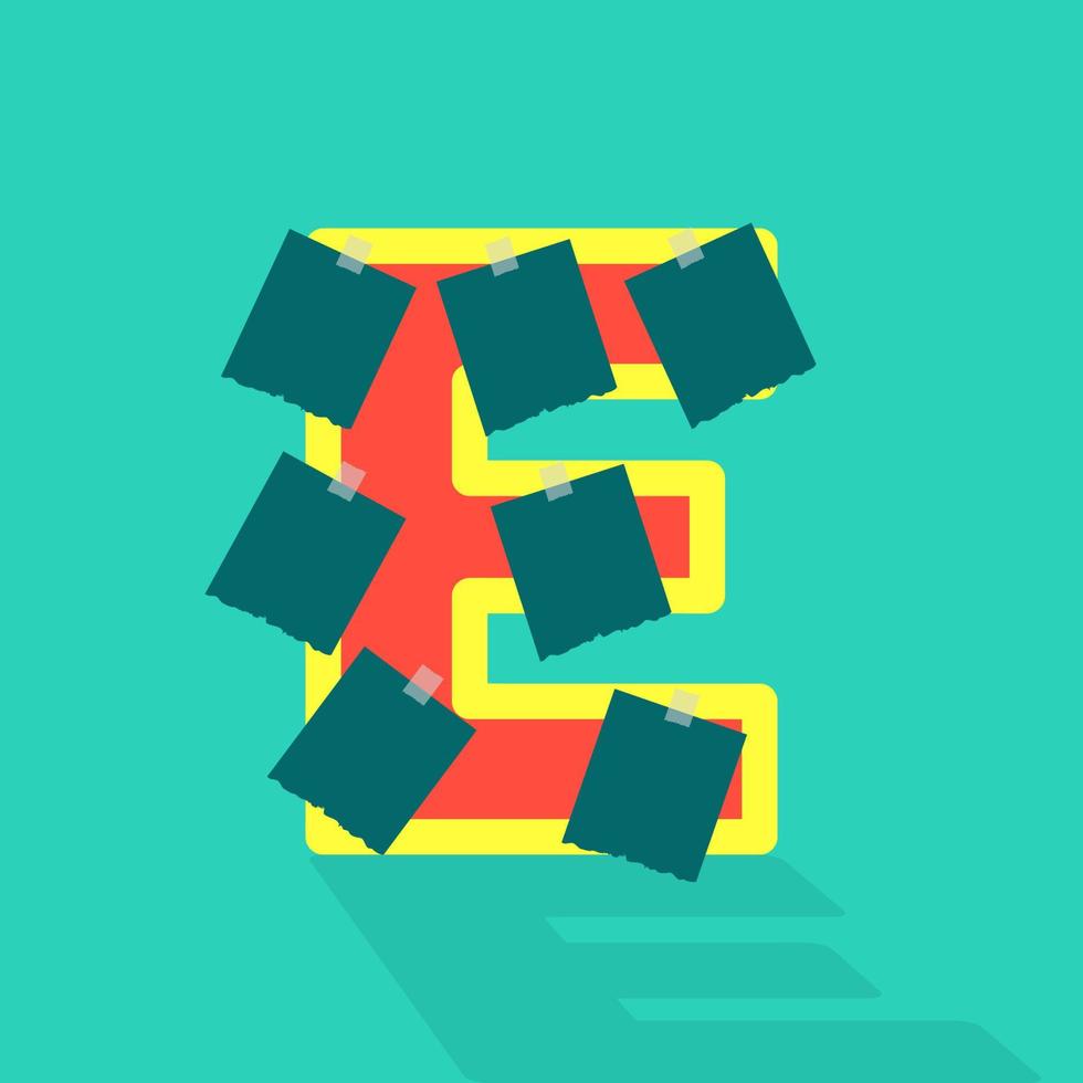 Sticky paper or image space on the letter E. photo collage and fun sticker paper letter. Frames for clipping masks are available in the vector file. Template for photo album.
