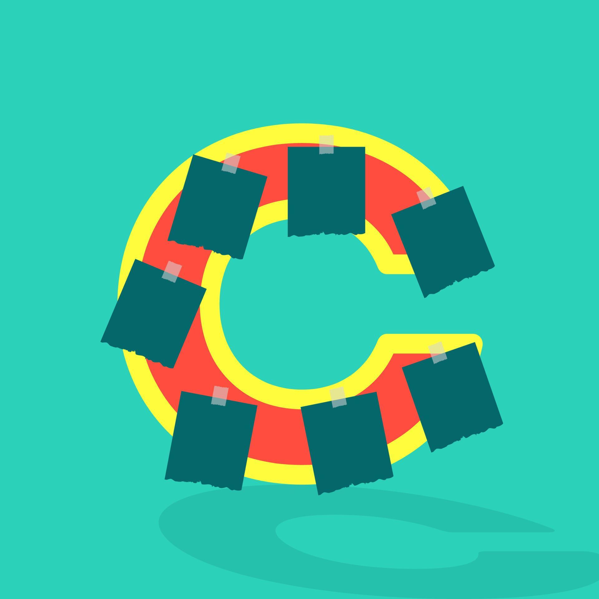 Sticky paper or image space on the letter C. photo collage and fun