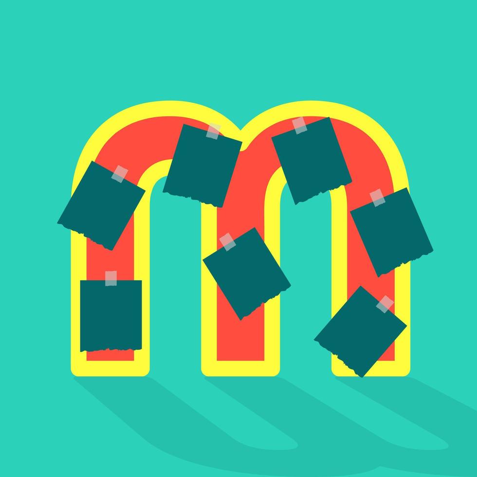 Sticky paper or image space on the letter M. photo collage and fun sticker paper letter. Frames for clipping masks are available in the vector file. Template for photo album.