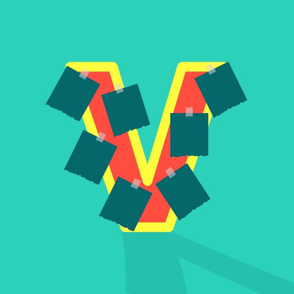 Sticky paper or image space on the letter V. photo collage and fun sticker paper letter. Frames for clipping masks are available in the vector file. Template for photo album.