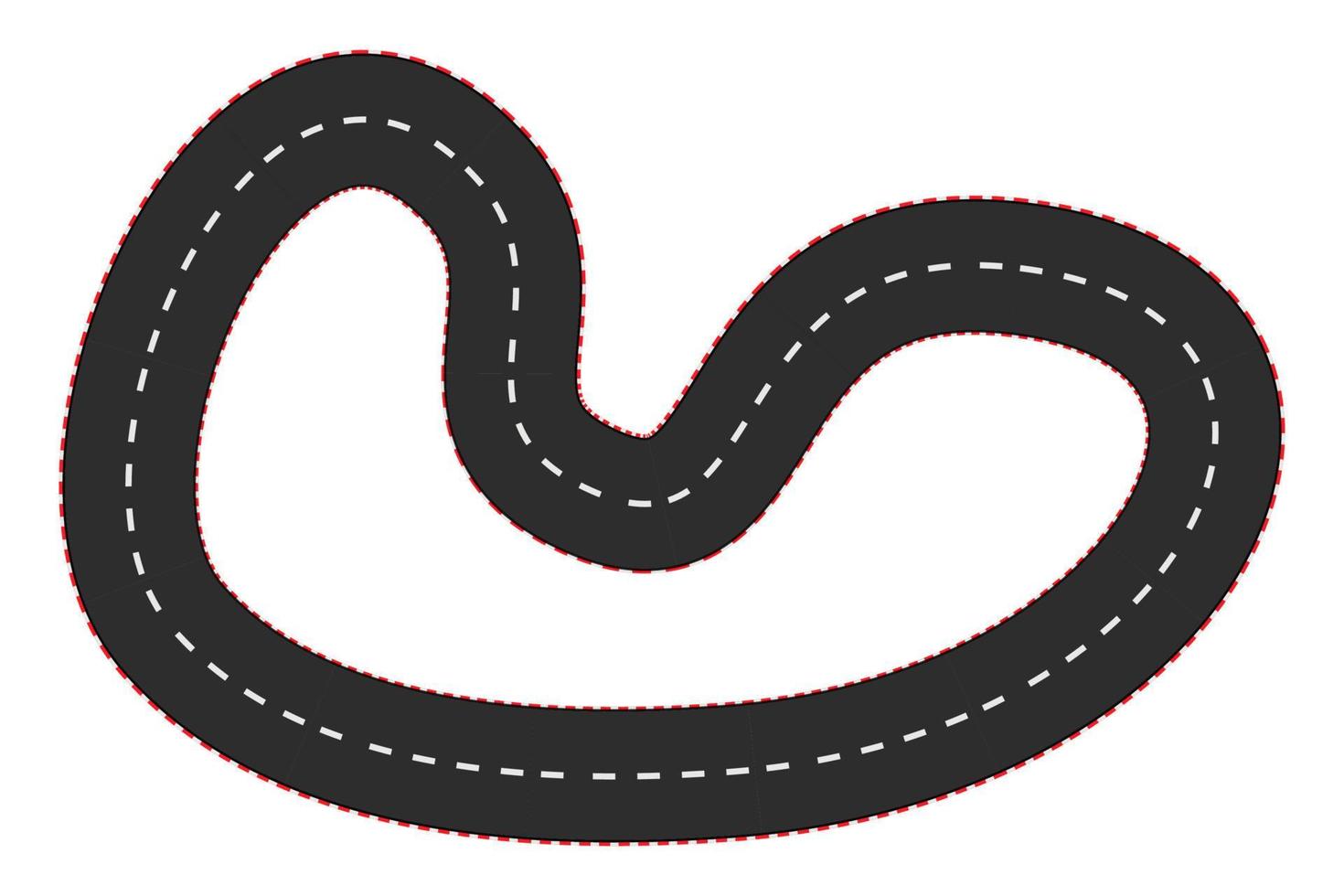 carrera de autos carretera vacía, vista superior de la pista curva en estilo de dibujos animados aislado sobre fondo blanco. mapa de fórmulas deportivas. . ilustración vectorial vector