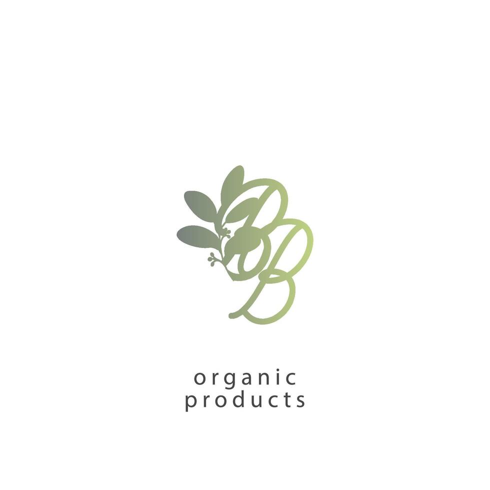 Abstract Initial Letter B, leaf, hearth Logo. green color isolated on White Background. Usable for Business and Branding Logos. Flat Vector Logo Design Template Element.