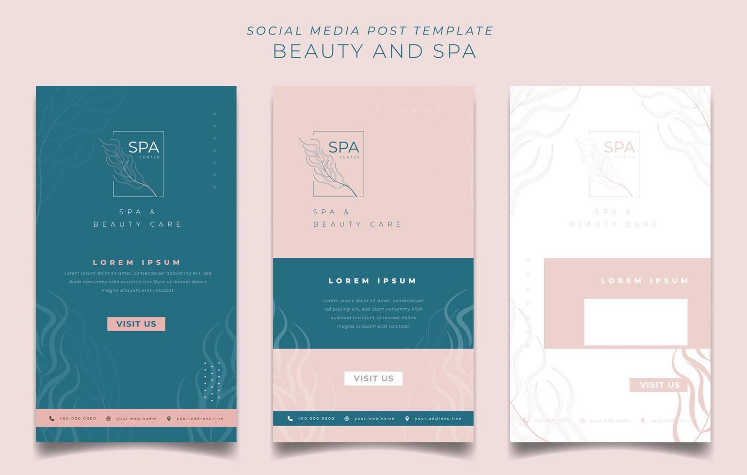 Set of social media template in luxury green and pink background for feminine advertising design vector