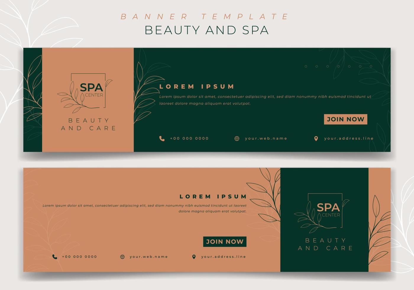 Landscape banner template in green and brown design with feminine background for beauty care design vector