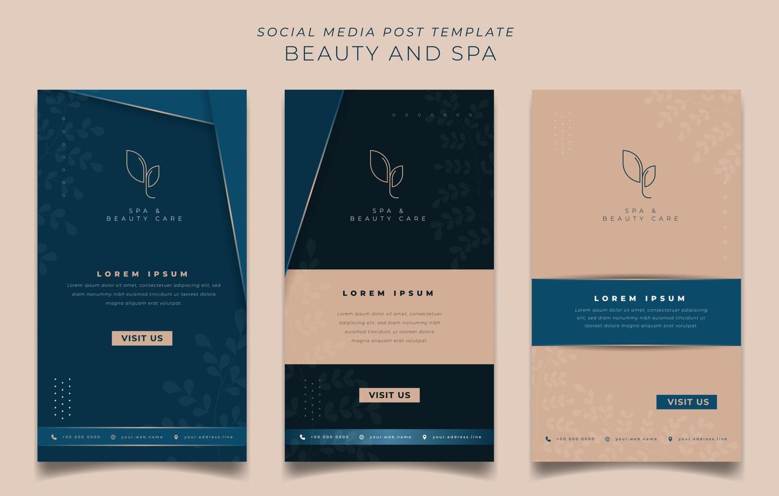 Set of social media post template in blue and pink feminine background for beauty care advertisement vector