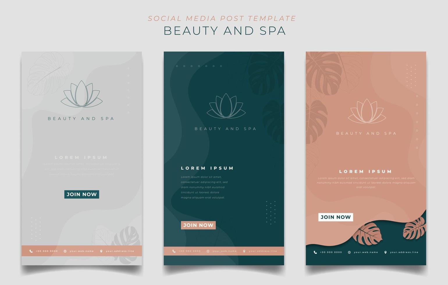 Set of portrait social media post template in feminine background design for spa advertisement vector