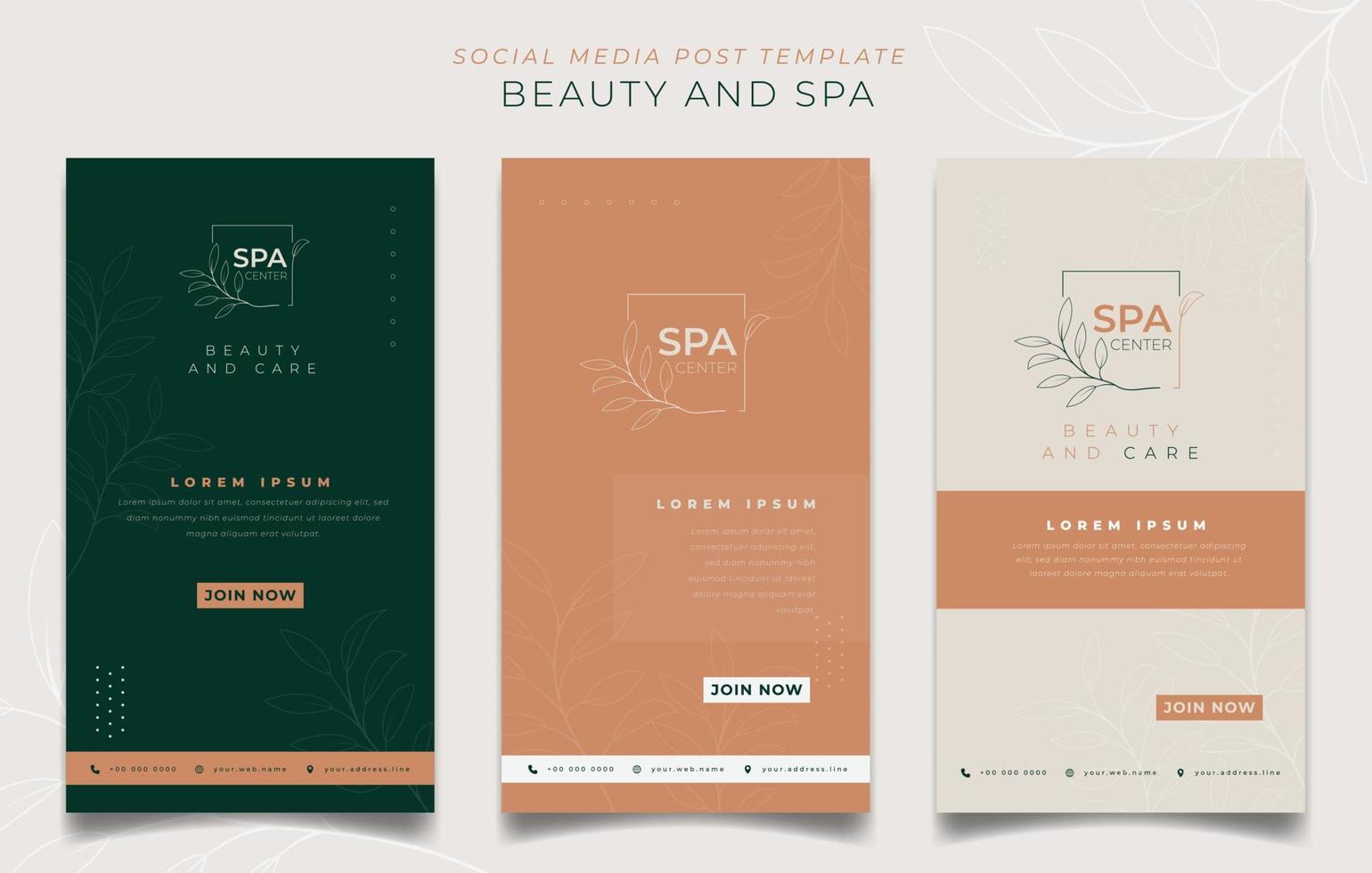 Set of portrait social media post template in feminine design for spa advertising vector