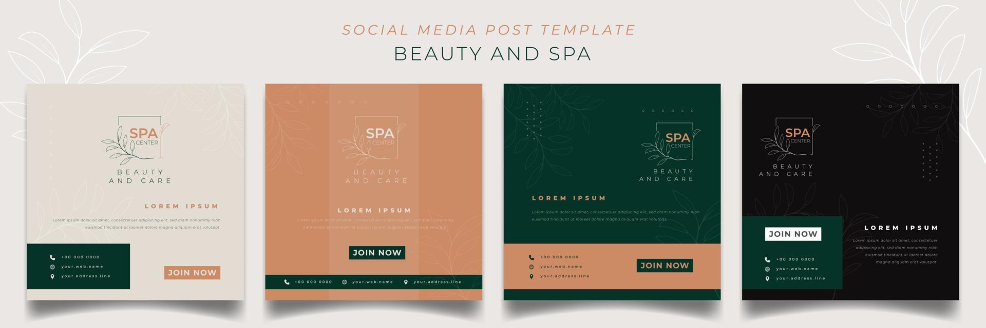 Set of social media post template with feminine background design for beauty care advertisement vector