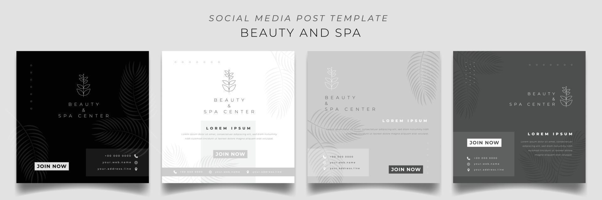 Set of social media post template in black white square background in luxury for advertising design vector