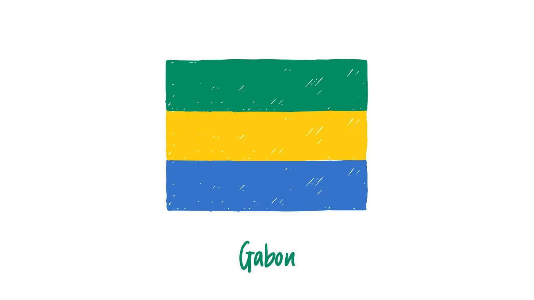 Marcador de bandera de Gabón o vector de ilustración de dibujo a lápiz