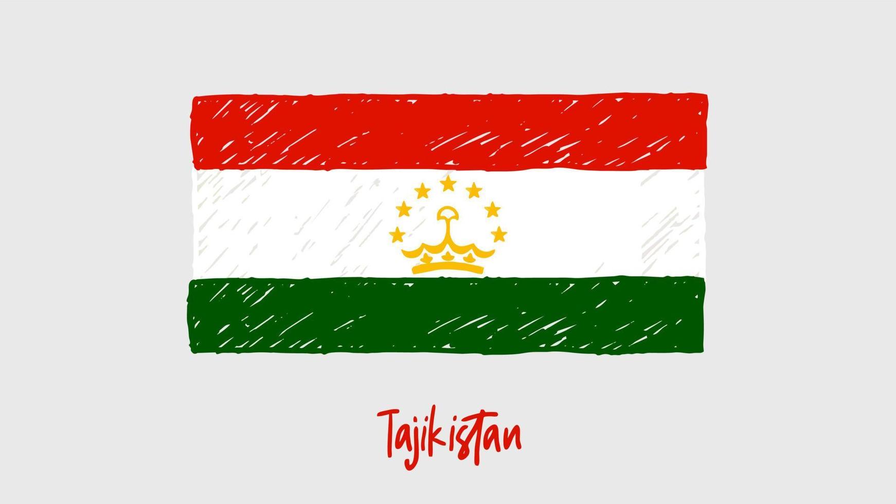 Tajikistan Flag Marker or Pencil Sketch Illustration Vector